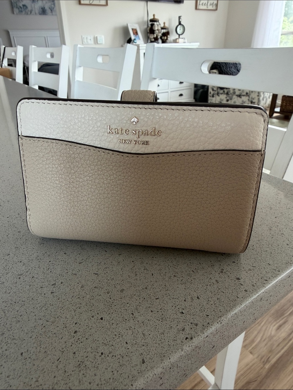 kate spade Two-Tone Cream and Beige Pebbled Leather Wallet